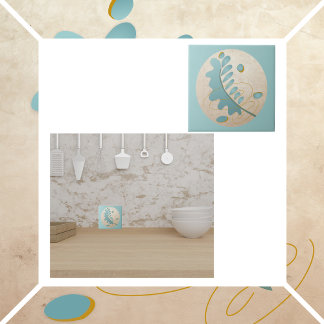 Abstract blad in Turquoise en Gold Tegeltje