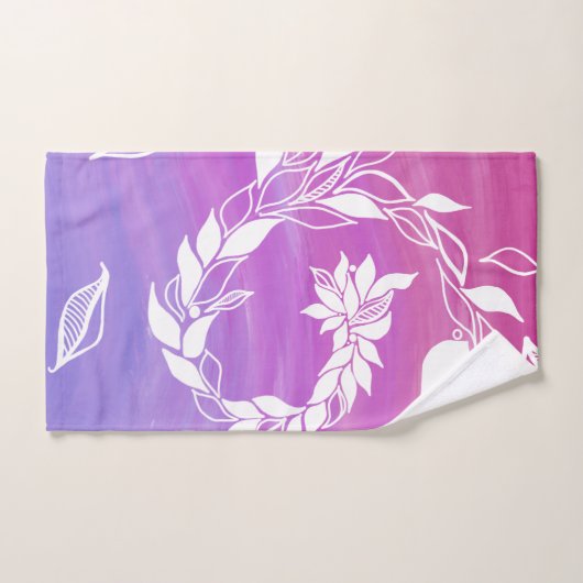 Abstract bladontwerp op roze achtergrond bad handdoek (Handdoek)