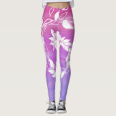 Abstract bladontwerp op roze achtergrond leggings (Voorkant)