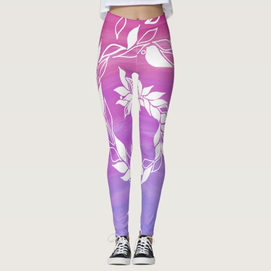 Abstract bladontwerp op roze achtergrond leggings (Voorkant)