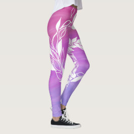 Abstract bladontwerp op roze achtergrond leggings
