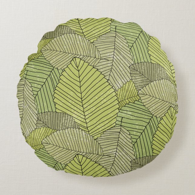 Abstract bladpatroon kleurig rond kussen (Voorkant)