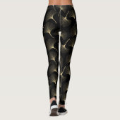 Abstract bladpatroon met zwart en licht goud leggings (Achterkant)