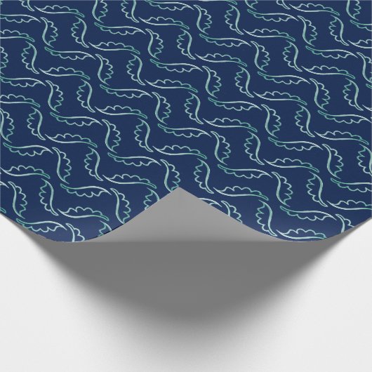Abstract bladtekenpatroon blauwe groene kleuren cadeaupapier (Hoek)