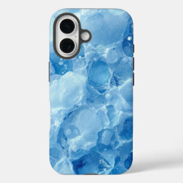 Abstract Blau Bevroren IJskristal Textuurpatroon iPhone 16 Hoesje