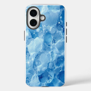 Abstract Blau Bevroren IJskristal Textuurpatroon iPhone 16 Hoesje