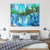 Abstract Blau en Groen Textuur Landschap Canvas Afdruk (Insitu (Slaapkamer))