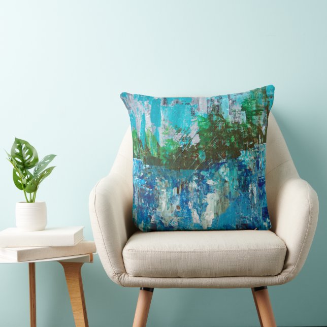 Abstract Blau en Groen Textuur Landschap Kussen (Stoel)