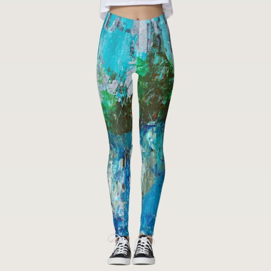 Abstract Blau en Groen Textuur Landschap Leggings (Voorkant)
