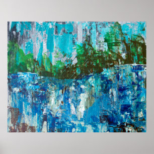 Abstract Blau en Groen Textuur Landschap Poster