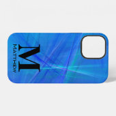 Abstract Blau Fractale Vlam Zwarte Monogram iPhone Hoesje (Achterkant horizontaal)