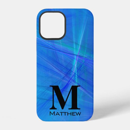 Abstract Blau Fractale Vlam Zwarte Monogram iPhone Hoesje (Achterkant)