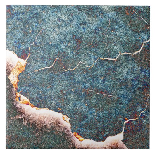 Abstract Blau Gebarsten Steen Roest Tegeltje (Voorkant)