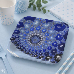 Abstract Blau Ombre Fractale Bellen Papieren Bordje