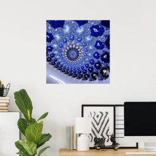 Abstract blau ombre fractale bellen poster