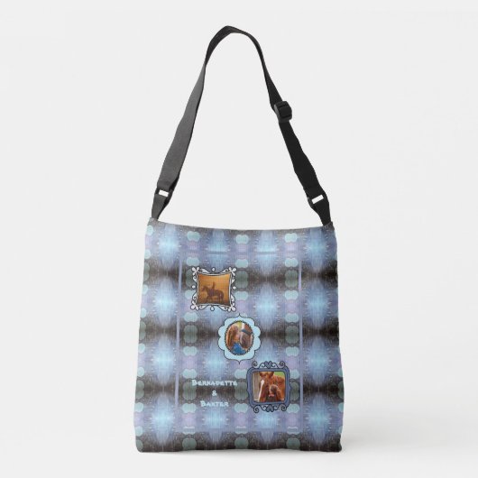 Abstract Blauw 3 Foto Paard Pet Collage en Naam Crossbody Tas (Achterkant)