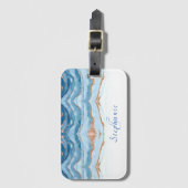 Abstract blauw Agate Monogram Glitter Elegant Chic Bagagelabel (Voorkant (verticaal))