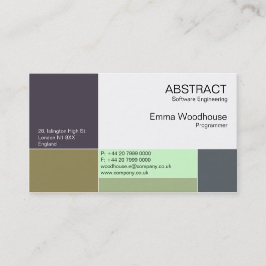 Abstract blauw, Aqua en Olive Visitekaartje (Voorkant)