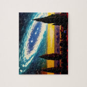 Abstract blauw aqua geel buitenruimte landschap legpuzzel (Verticaal)