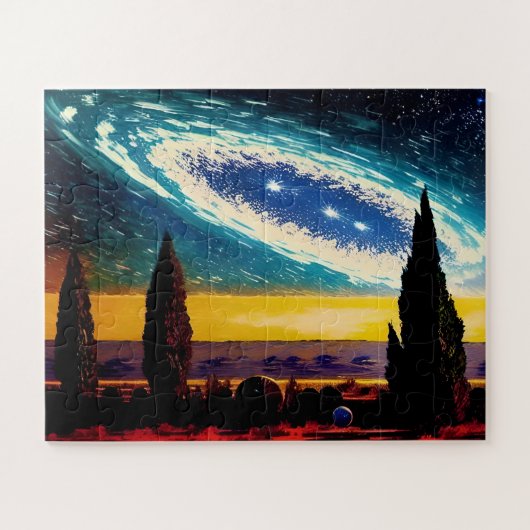Abstract Blauw Aqua Geel Sky Fun Scene Legpuzzel (Horizontaal)