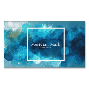 Abstract Blauw Aquarel Goud Spatten Modern Magnetisch Visitekaartje