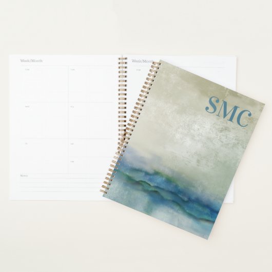 Abstract Blauw Aquarel Monogram Planner (Display)
