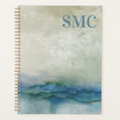 Abstract Blauw Aquarel Monogram Planner (Voorkant)