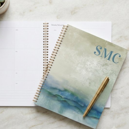 Abstract Blauw Aquarel Monogram Planner
