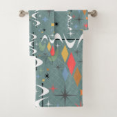 Abstract blauw atoomiconisch hedendaags patroon bad handdoek (Insitu)