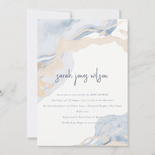 Abstract blauw beige kuststrand Baby shower Kaart (Voorkant)