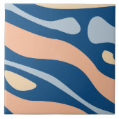 Abstract blauw beige perzikkleurig vloeibaar patro tegeltje (Voorkant)