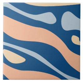Abstract blauw beige perzikkleurig vloeibaar patro tegeltje