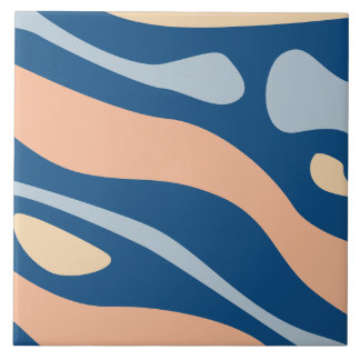 Abstract blauw beige perzikkleurig vloeibaar patro tegeltje