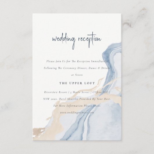 Abstract Blauw Beige Zee Strand Bruiloft Ontvangst Informatiekaartje (Voorkant)