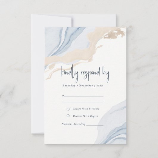 Abstract Blauw Beige Zee Strand Waterverf Bruiloft RSVP Kaartje (Voorkant)