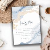 Abstract Blauw Beige Zee Waves Zand Beach Bruiloft Bedankkaart