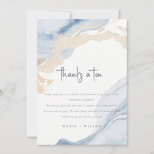 Abstract Blauw Beige Zee Waves Zand Beach Bruiloft Bedankkaart (Voorkant)