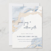 Abstract Blauw Beige Zee Waves Zand Beach Bruiloft Save The Date (Voorkant)