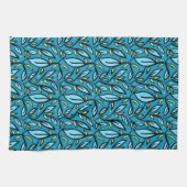 Abstract blauw blad douchegordijn theedoek (Horizontaal)