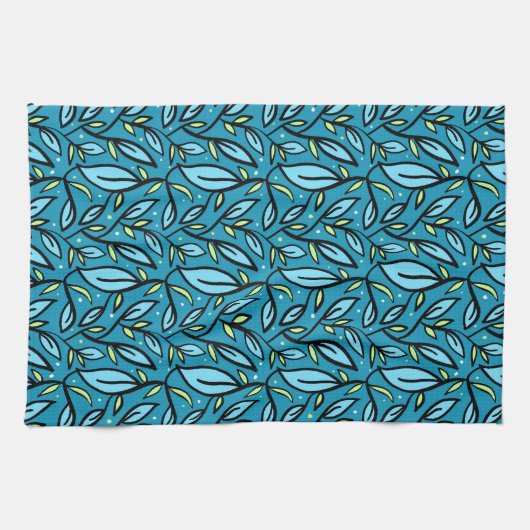 Abstract blauw blad douchegordijn theedoek (Horizontaal)