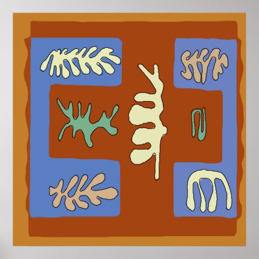 Abstract blauw bladerveld poster (Voorkant)