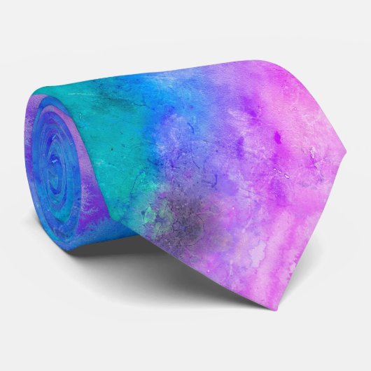 Abstract blauw, Blauwgroen en roze Stropdas (Opgerold)