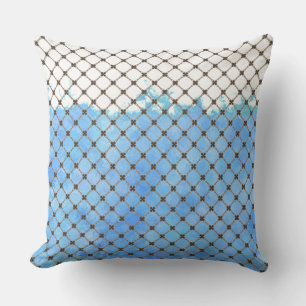 Abstract blauw, Blauwgroen, wit, Bronze Patroon Buitenkussen