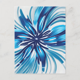Abstract Blauw Bloem Art Deco Briefkaart