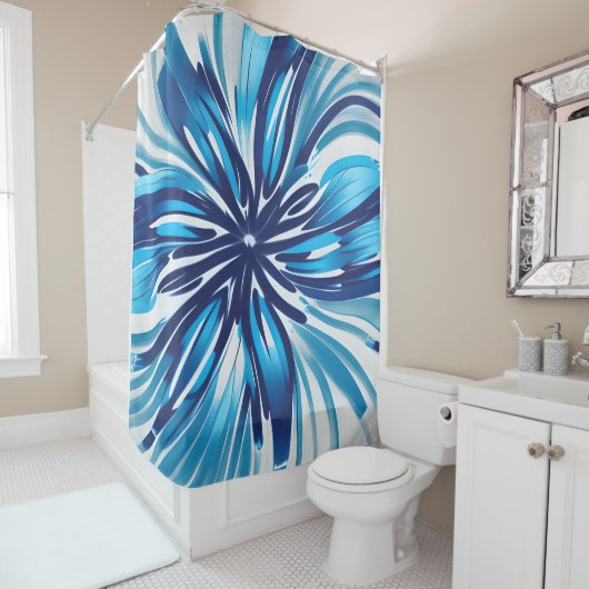 Abstract Blauw Bloem Art Deco Douchegordijn (In situ)