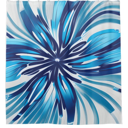 Abstract Blauw Bloem Art Deco Douchegordijn (Voorkant)