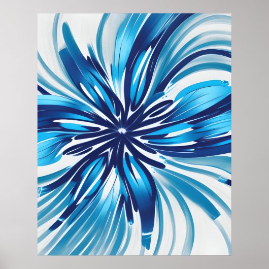 Abstract Blauw Bloem Art Deco Poster (Voorkant)