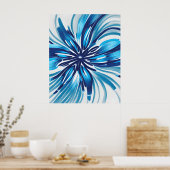 Abstract Blauw Bloem Art Deco Poster (Keuken)