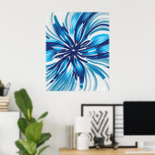 Abstract Blauw Bloem Art Deco Poster (Thuiskantoor)