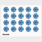 Abstract Blauw Bloem Art Deco Ronde Sticker (Vel)